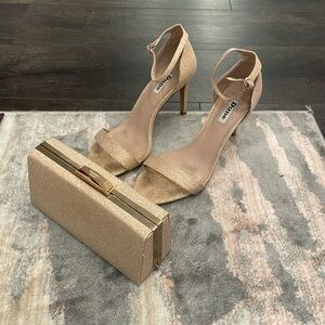 Rose Gold 4” heel with matching clutch from Dune